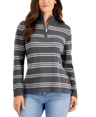Donna Cotton Striped Quarter-Zip Sweater, Created for Macy's