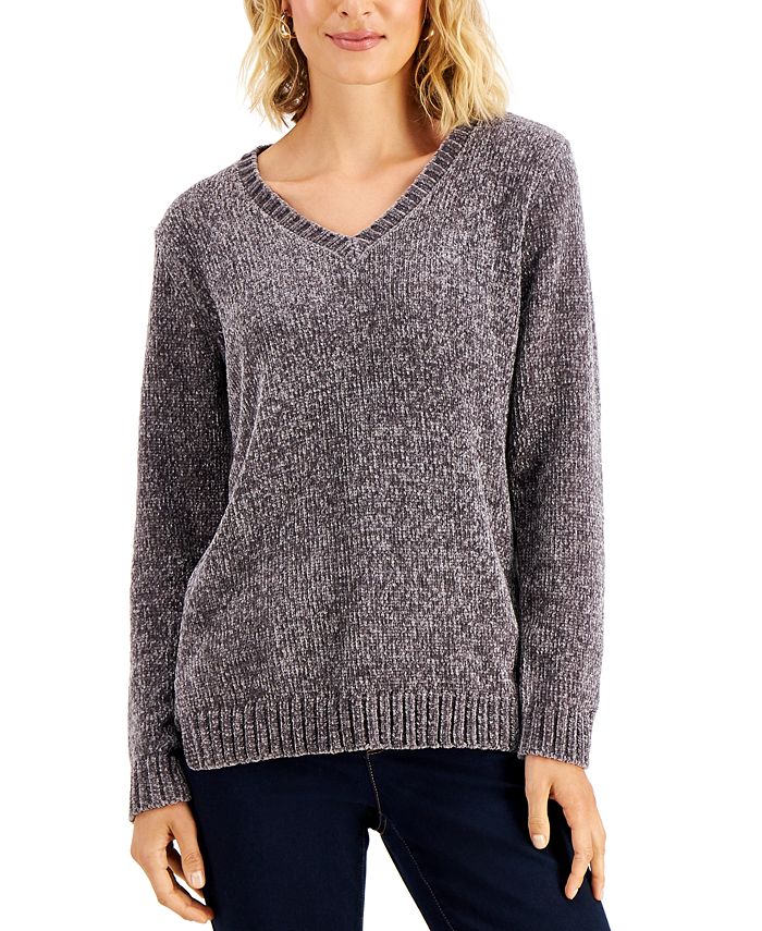 Karen Scott Petite Chenille V-Neck Sweater, Created For Macy's ...