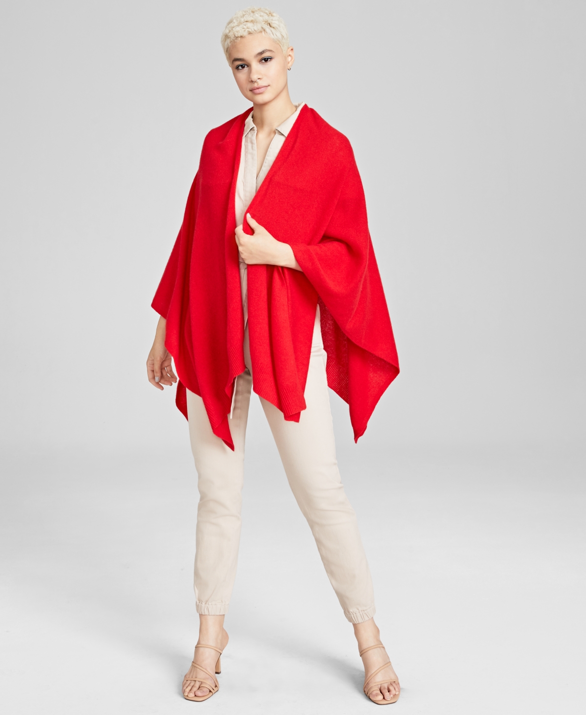 CHARTER CLUB SOLID CASHMERE WRAP, CREATED FOR MACY'S