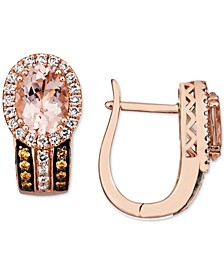 Peach Morganite (1-3/4 ct. t.w.) & Diamond (1/2 ct. t.w.) Halo Hoop Earrings in 14k Rose Gold