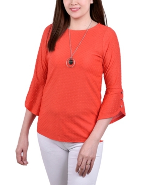 Shop Ny Collection Petite 3/4 Tulip Sleeve Top With Necklace In Poppy Red