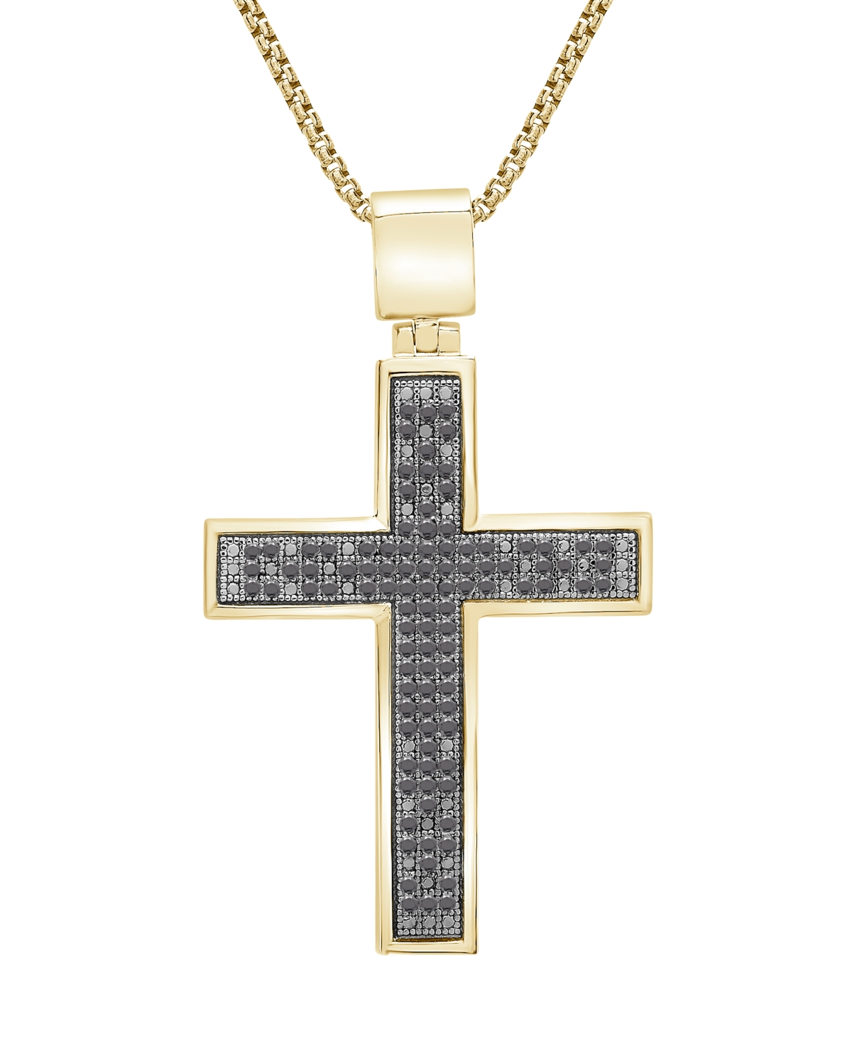 Shop Macy's Diamond Cross 22" Pendant Necklace (1/2 Ct. T.w.) In 14k Gold-plated Sterling Silver Or Sterling Sil In Black,gold Over Silver