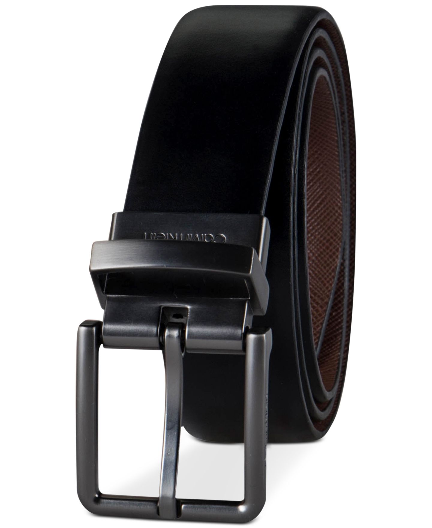 Мужской ремень Calvin Klein 32MM Reversible Textured Leather Dress Belt, цвет: Чёрный / Коричневый — фото 2