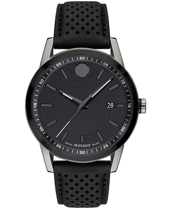 Movado - Men's Swiss Museum Sport Black Leather Strap Watch 42mm