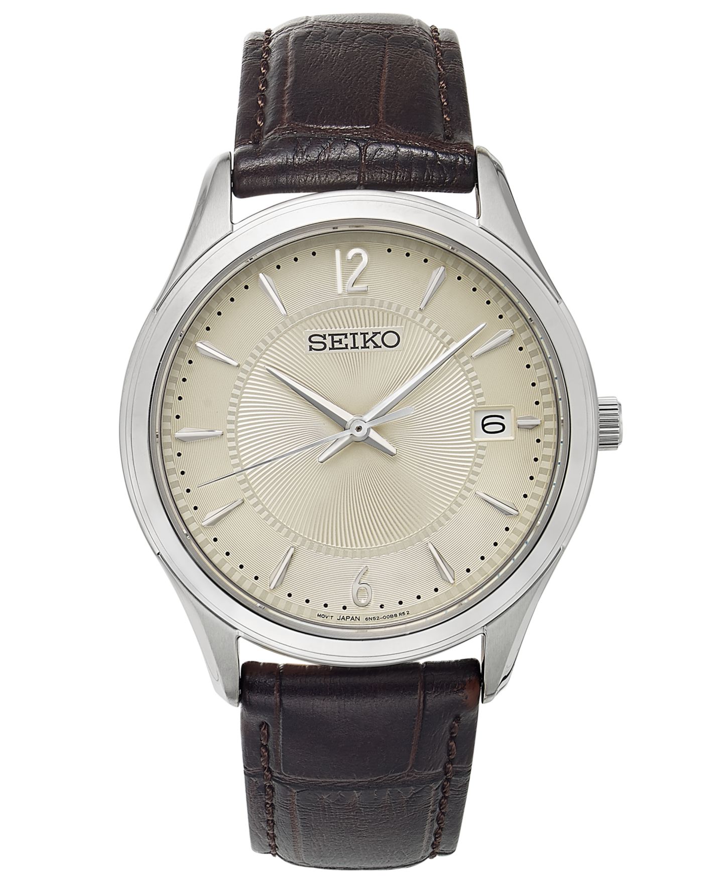 Мужские часы Seiko Essential Brown Leather Strap Watch 39.4mm — фото 5