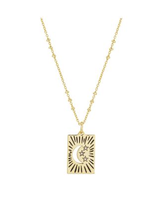 Photo 1 of Gold Flash Plated Talisman Moon & Star Pendant Necklace, 16"+2" Extender