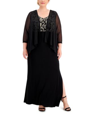 Connected - Plus Size Embroidered Dress & Chiffon Jacket Set