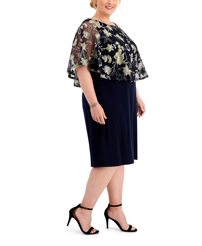 Connected Plus Size Embroidered-Cape Dress & Reviews - Dresses - Plus ...