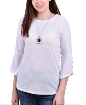 Shop Ny Collection Petite 3/4 Tulip Sleeve Top With Necklace In White