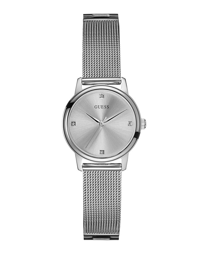GUESS - Women's Diamond Silver-Tone Mesh Watch 28mm