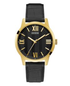 Men's Gold-Tone Black Leather Watch 42mm