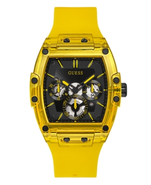 GUESS MEN'S YELLOW SILICONE MULTI-FUNCTION WATCH 43MM