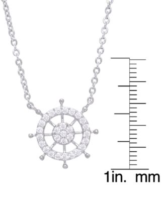 Cubic Zirconia Ship Wheel Pendant 18" Necklace in Silver Plate