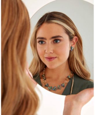 Gold-Tone Pav&eacute; & Mother-of-Pearl Flower Stud Earrings