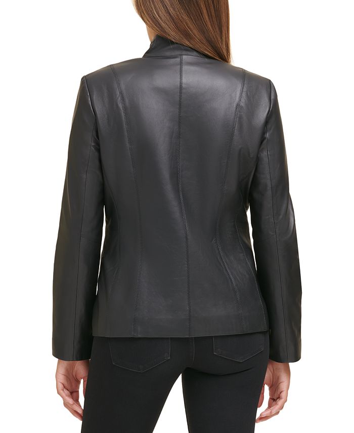 Cole Haan Women's Wing Collar Leather Coat - Macy's