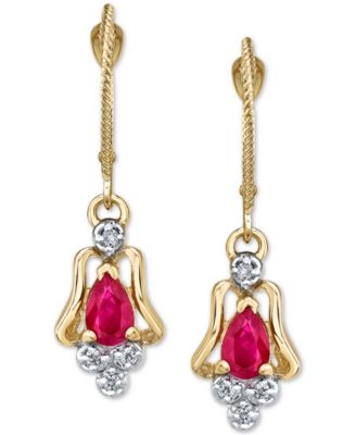 Macy's - Ruby (1 ct. t.w.) & Diamond (1/10 ct. t.w.) Drop Earrings in 14k Gold