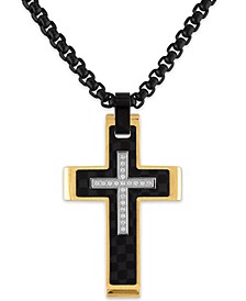 Diamond Cross 22" Pendant Necklace (1/10 ct. t.w.) in Stainless Steel, Black Carbon Fiber, Created for Macy's