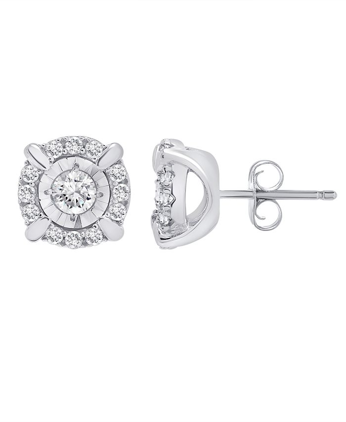 Macy's Diamond Miracle Plate Stud Earrings (1/4 ct. t.w.) in 14k White ...