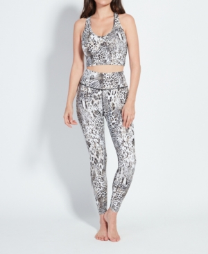 kensie Women's Folded Waistband High Rise Snow Leopard 7/8 Leggings