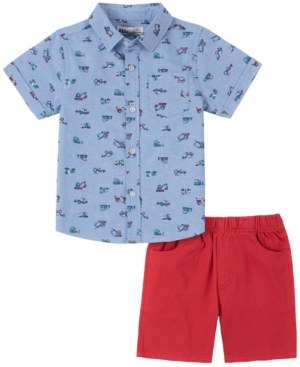 Kids Headquarters Toddler Boys 2-Piece Dinosaur Print Short Sleeve Shirt and Twill Shorts Set