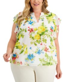 Plus Size Floral-Print Ruffled-Sleeve Top 