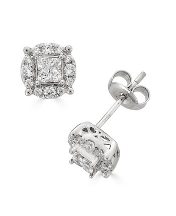 Macy's - Diamond Princess Cut Quad Center Stud Earrings (1/2 ct. tw) in 14K White Gold