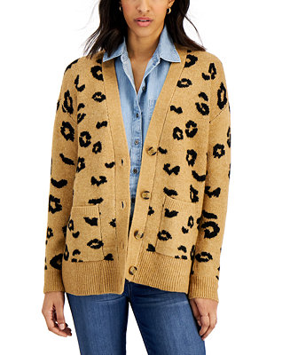 Style & Co Cheetah-Print Button-Down Cardigan Sweater, Created for Macy's & Reviews - Sweaters - Women - Macy's
