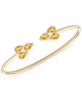 Macy's - Citrine Pear-Cut Cluster Cuff Bangle Bracelet (1-1/5 ct. t.w.) in 14k Gold (Also in Peridot)