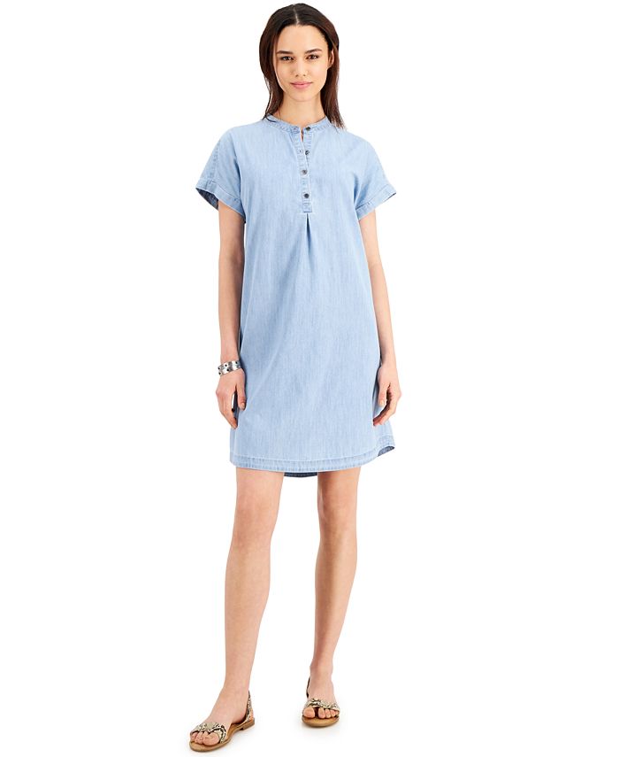Style & Co Chambray Mandarin Collar Shift Dress, Created for Macy's ...