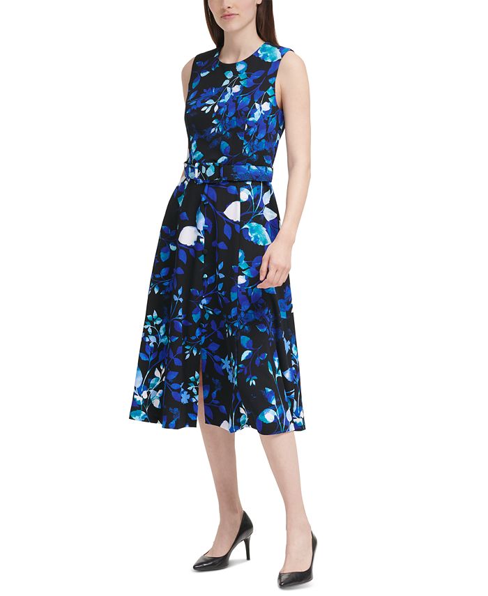 Calvin Klein Belted Floral-Print Midi Dress & Reviews - Dresses - Women -  Macy's