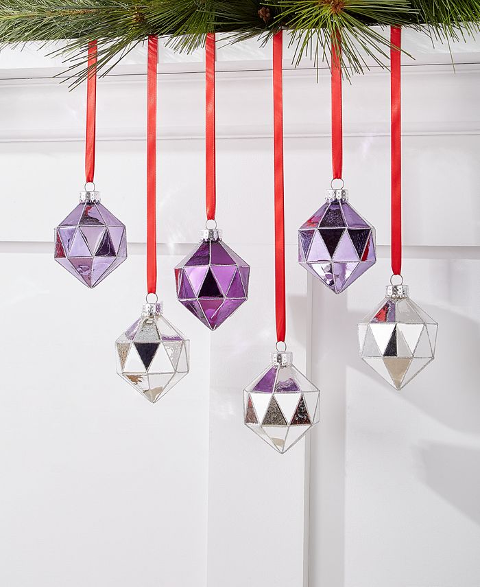 Holiday Lane Royal Holiday Set of 6 Glass Diamond Drop Ornaments