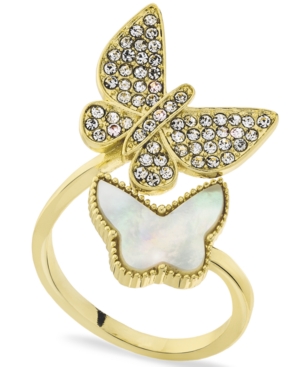 Charter Club Gold Plated Pave & Mother-of-Pearl Double Butterfly Bypass Ring Created for Macy's