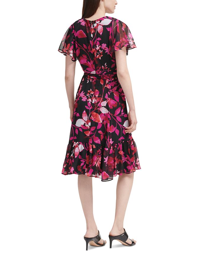 Calvin Klein Floral-Print Chiffon Dress & Reviews - Dresses - Women ...