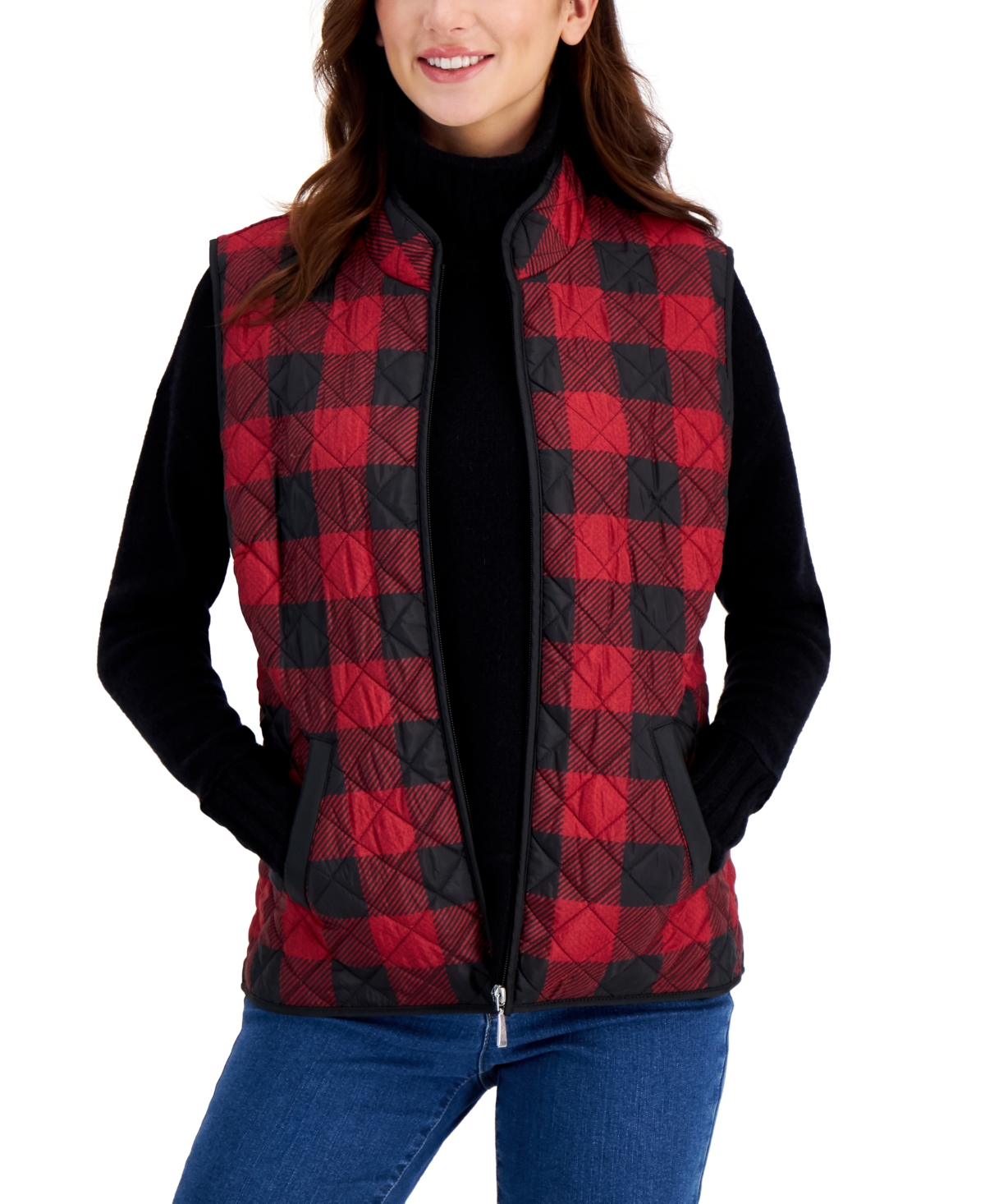 Buffalo-Check Puffer Vest, Created for Macy's - New Red Amore