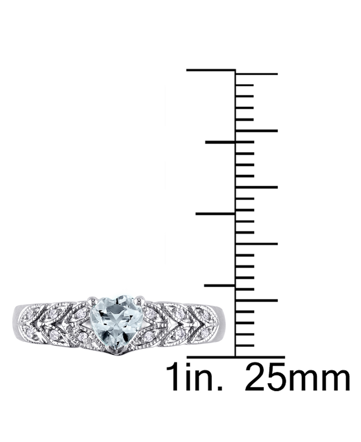 (1/3 ct. t.w.) and Diamond Accent (1/20 ct. t.w.) Sterling Silver, Vintage Like Heart Ring - Aquamarine