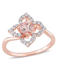 Morganite (1/2 ct. t.w.) and White Topaz (1/4 ct. t.w.) Rose Gold Plated Silver, Floral Ring