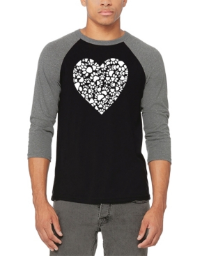 Men's Paw Prints Heart Raglan Baseball Word Art T-shirt