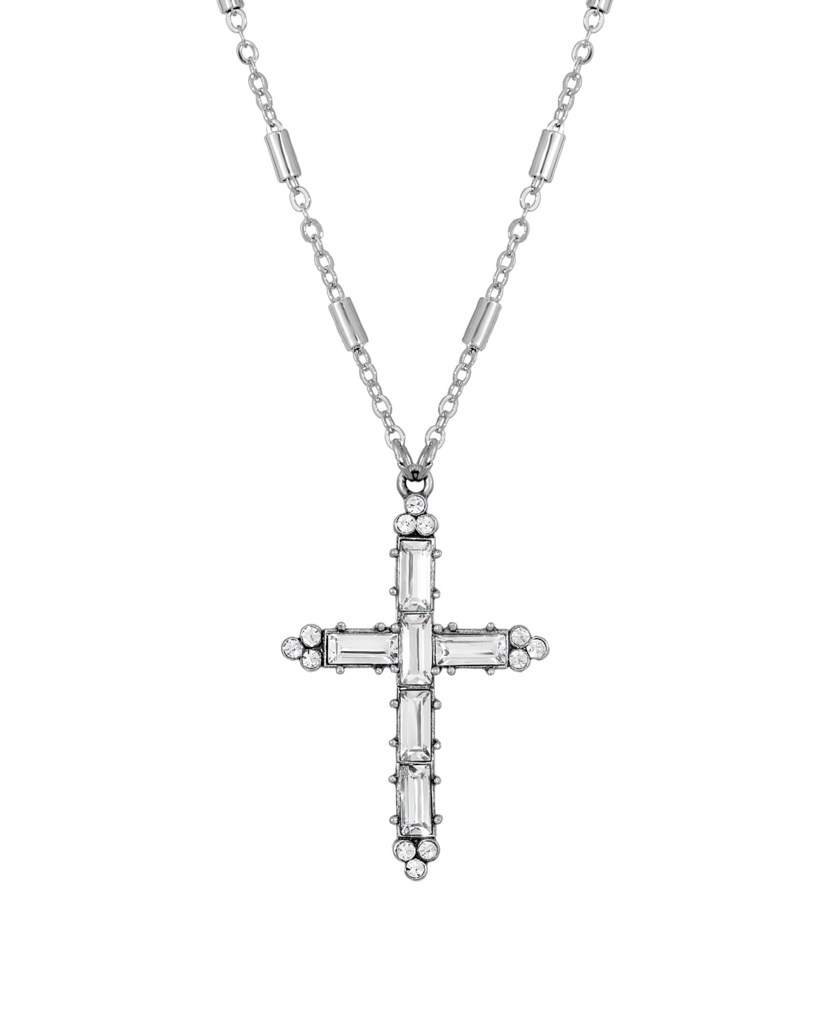 Pewter Crystal Cross Silver-Tone Chain Necklace - White