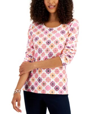 Karen Scott - Medallion-Print Scoop-Neck Top