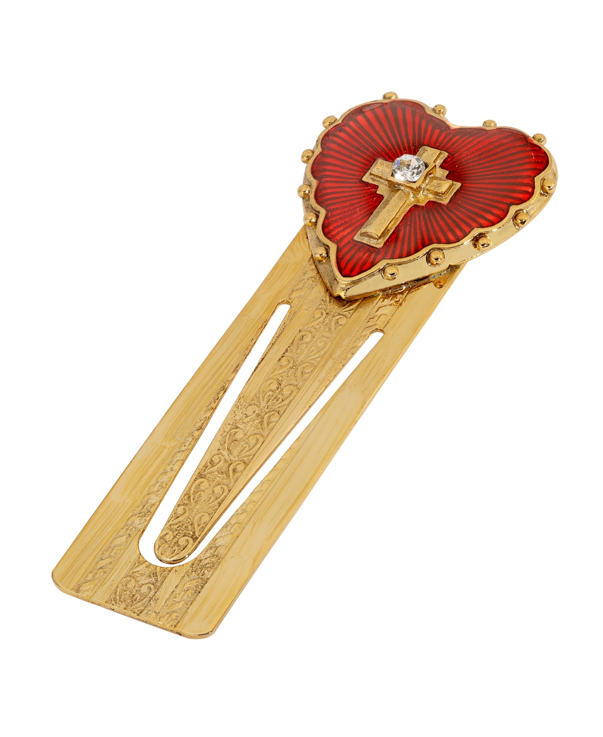 Symbols Of Faith 14k Gold-dipped Red Enamel Heart And Cross Bookmark