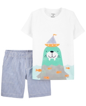 Baby Boys Walrus Jersey T-shirt Striped Short 2 Piece Set