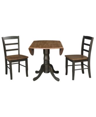 42" Dual Drop Leaf Pedestal Dining Table with 2 Madrid Ladderback Chairs, 3 Piece Dining Set
