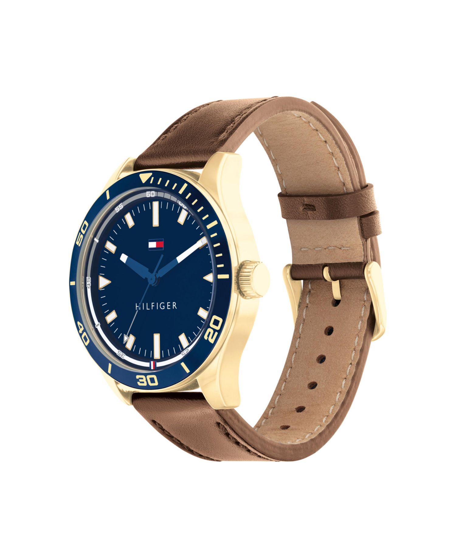 Men's Quartz Brown Leather Strap Watch 44mm