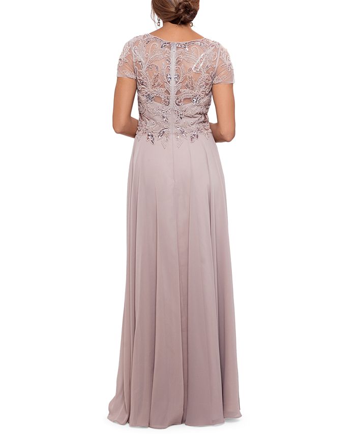 xscape chiffon gown charcoal gray