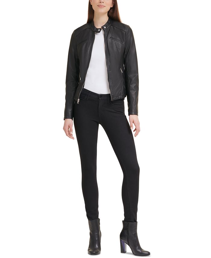 guess faux leather moto jacket women's