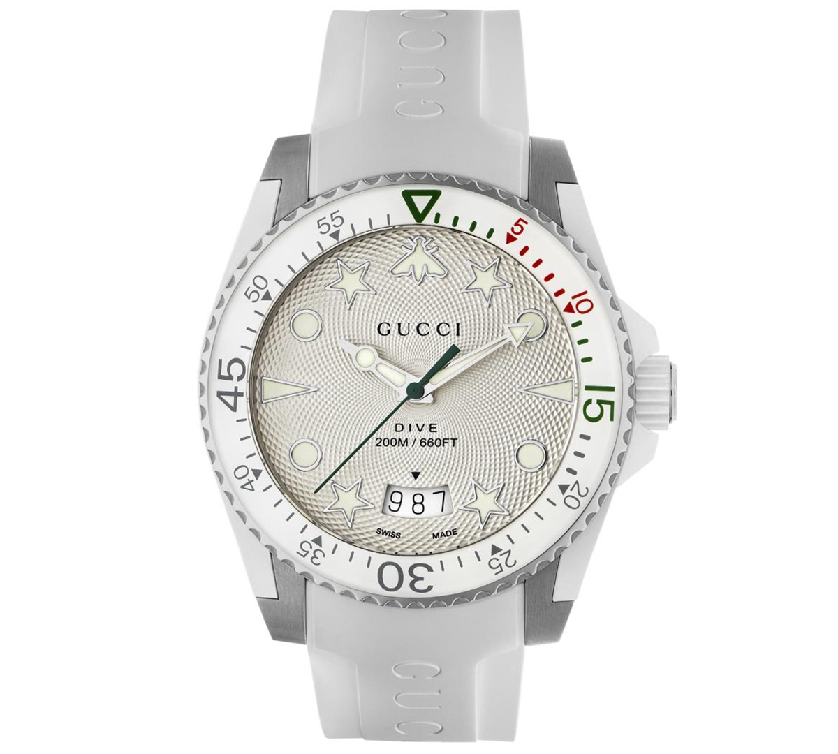 Gucci Men's Swiss Dive Stainless Steel Bracelet Watch 40mm In White