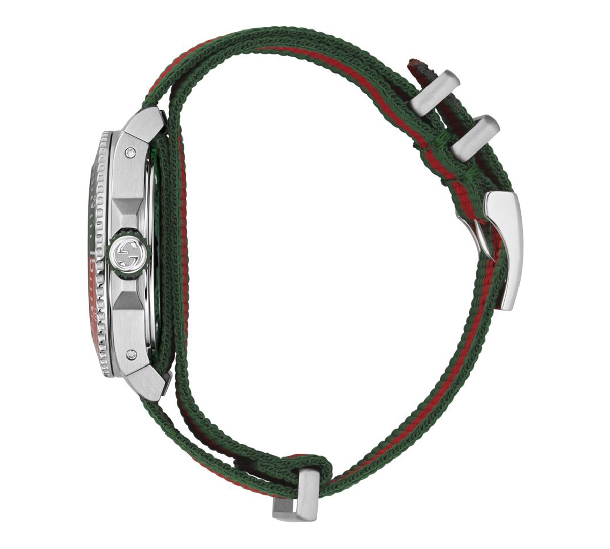 Shop Gucci Dive Green & Red Fabric Strap Watch 40mm In Green,red