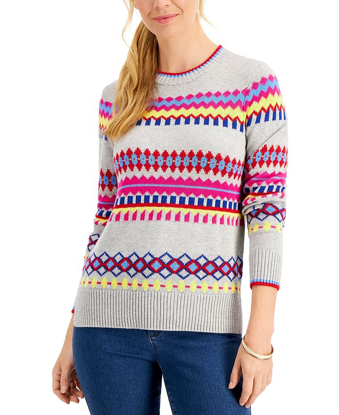 Charter Club Striped Geometric Sweater, Created for Macy's - Macy's