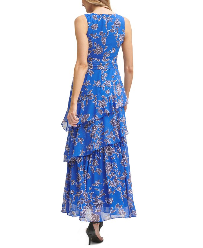 Jessica Howard Floral-Print Sleeveless Tiered Tie-Waist Maxi Dress ...