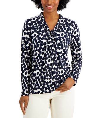 Macy's - Petite Printed Tie-Neck Top